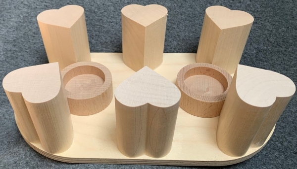 Tee- oder Plattenwärmer aus Holz, mit Rechaudkerzen, Herz